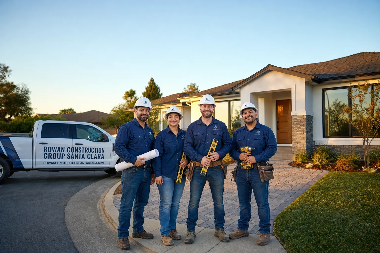 Rowan Construction Group Santa Clara construction service vehicle and crew in Santa Clara, CA